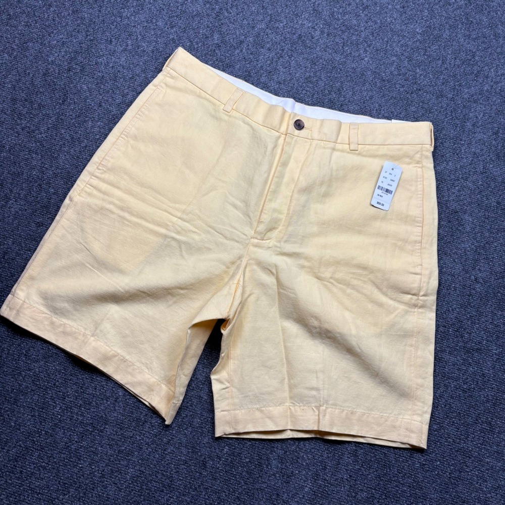 Brooks Brothers 346 Chino Shorts Mens 36 Yellow Linen Blend Flat Front